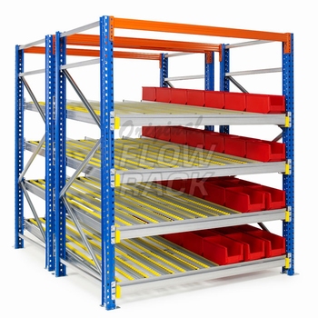 Flow shelves for pallet racks double depth