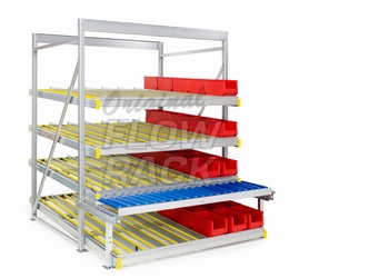 Flow rack with roller conveyor and 4 levels