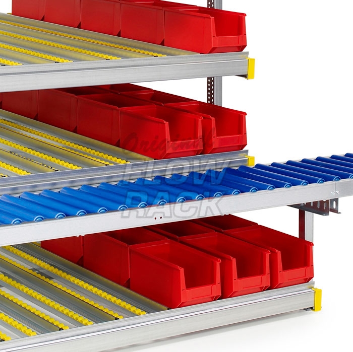 Flow rack with roller conveyor and 4 levels