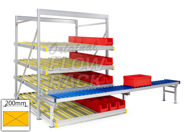 Flow rack with roller conveyor and 4 levels