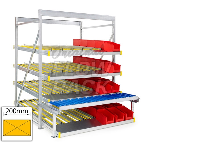 Flow rack with roller conveyor and 4 levels