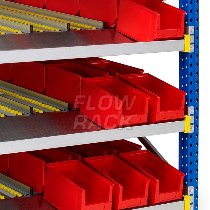 Flow shelves for pallet racks double depth