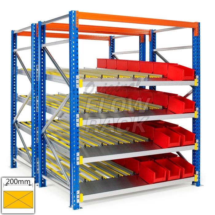 Flow shelves for pallet racks double depth