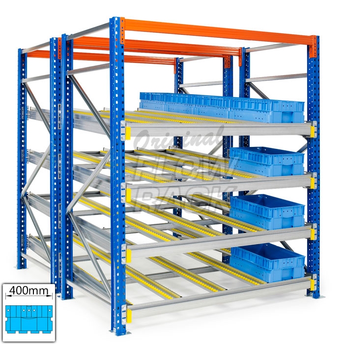 Flow shelves KLT-version for pallet racks double depth