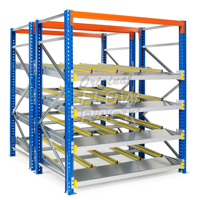 Flow shelves KLT-version for pallet racks double depth