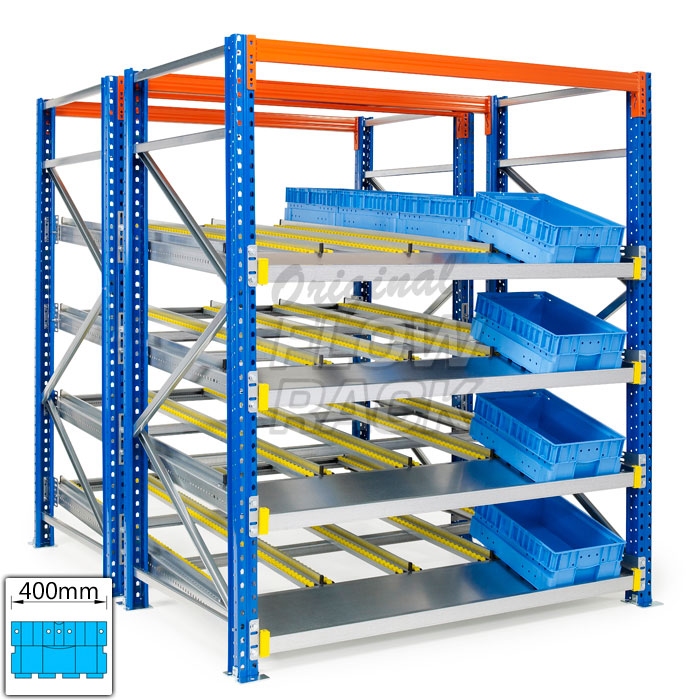 Flow shelves KLT-version for pallet racks double depth